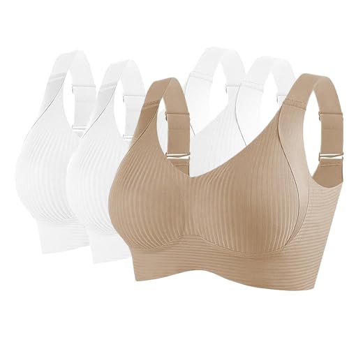 Godoboo 3er Pack BH Damen ohne Bügel Bequemer Starker Halt für Große Brüste Push Up Bra Nahtloser Bügelloser Vollschalen Wohlfühl-BH Büstenhalter Verstellbar von Godoboo