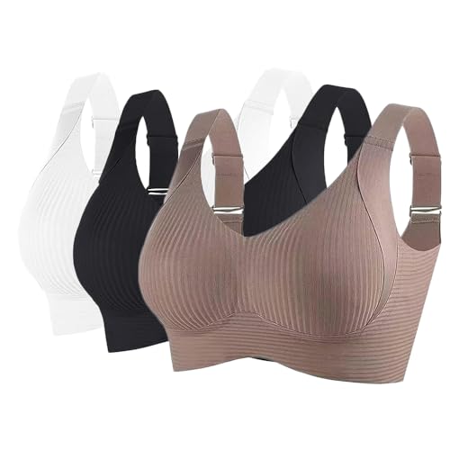 Godoboo 3er Pack BH Damen ohne Bügel Bequemer Starker Halt für Große Brüste Push Up Bra Nahtloser Bügelloser Vollschalen Wohlfühl-BH Büstenhalter Verstellbar von Godoboo
