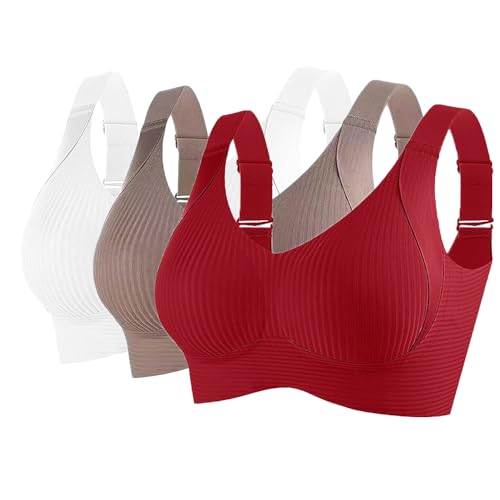 Godoboo 3er Pack BH Damen ohne Bügel Bequemer Starker Halt für Große Brüste Push Up Bra Nahtloser Bügelloser Vollschalen Wohlfühl-BH Büstenhalter Verstellbar von Godoboo