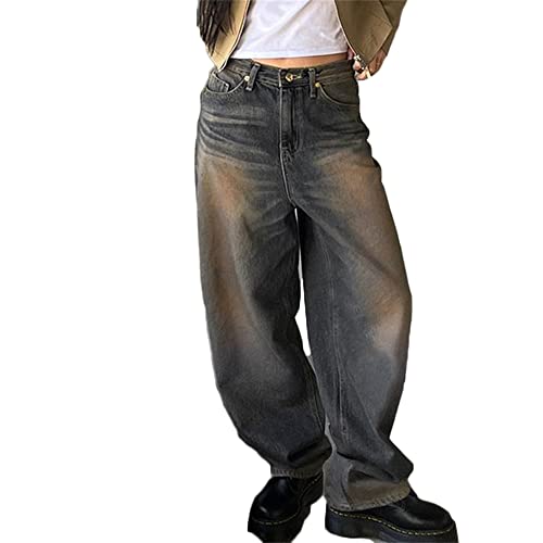 Godoboo Damen Baggy Jeans Y2K Style Vintage Hose Taille Farbe Gerade Hosen Lange Denim Jeans Hose Casual Lose Damenhose Freizeithose Boyfriend Jeans von Godoboo