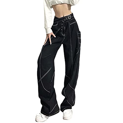 Godoboo Damen Baggy Jeans Y2K Style Vintage Hose Taille Farbe Gerade Hosen Lange Denim Jeans Hose Casual Lose Damenhose Freizeithose Boyfriend Jeans von Godoboo