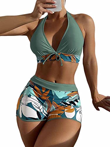 Godoboo Damen Bikini Set Zweiteiliger Push Up Sexy Brustpolster Swimsuit Set Bikini Bademode V Ausschnitt Blumenmuster Zweiteiliger Badeanzug Swimsuit Knot Triangel Bikini von Godoboo