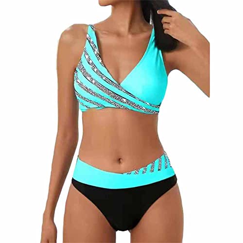 Godoboo Damen Bikini Set Zweiteiliger Push Up Sexy Brustpolster Swimsuit Set Bikini Bademode V Ausschnitt Blumenmuster Zweiteiliger Badeanzug Swimsuit Knot Triangel Bikini von Godoboo