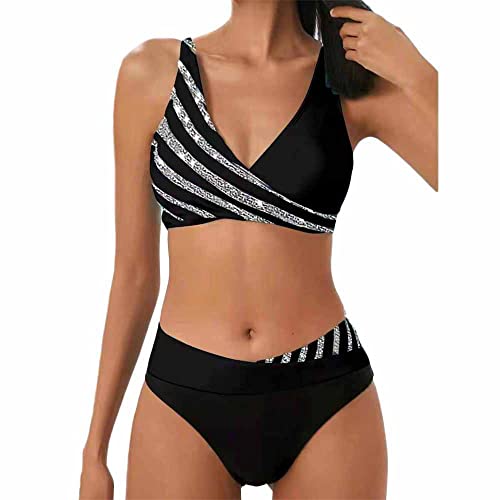 Godoboo Damen Bikini Set Zweiteiliger Push Up Sexy Brustpolster Swimsuit Set Bikini Bademode V Ausschnitt Blumenmuster Zweiteiliger Badeanzug Swimsuit Knot Triangel Bikini von Godoboo