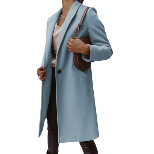 Godoboo Damen Blazer Winter Mantel Revers Winterjacke Langarm Umlegekragen Übergangsjacke Hemdjacke Wollmantel Steppmantel Slim Fit Trenchcoat mit Taschen von Godoboo