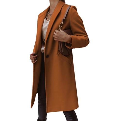 Godoboo Damen Blazer Winter Mantel Revers Winterjacke Langarm Umlegekragen Übergangsjacke Hemdjacke Wollmantel Steppmantel Slim Fit Trenchcoat mit Taschen von Godoboo