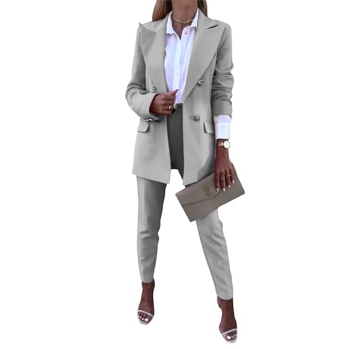 Godoboo Damen Business Anzug 2 Stück Casual Outfits Revers Damen Hosenanzug Blazer Hose Set Elegant Slimfit Streetwear Langarm Anzugjacke Anzughosen Zweiteiler Mode von Godoboo