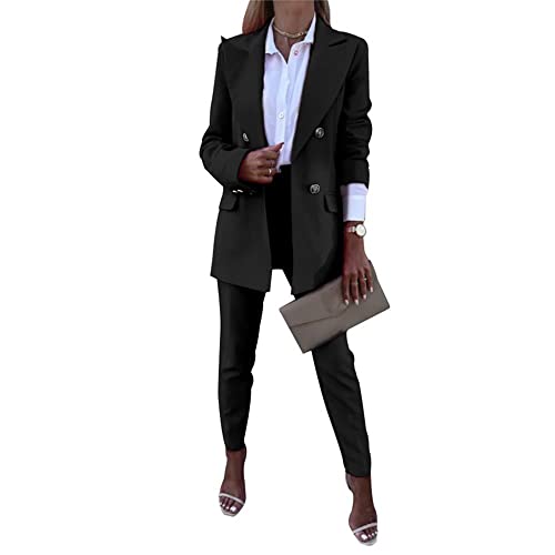 Godoboo Damen Business Anzug Damen Hosenanzug 2 Stück Set Blazer Hose Set Elegant Slimfit Streetwear Langarm Anzugjacke Anzughosen Zweiteiler Mode von Godoboo