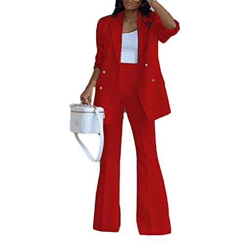 Godoboo Damen Business Anzug 2 Stück Casual Outfits Revers Damen Hosenanzug Blazer Hose Set Elegant Slimfit Streetwear Langarm Anzugjacke Anzughosen Zweiteiler Mode von Godoboo