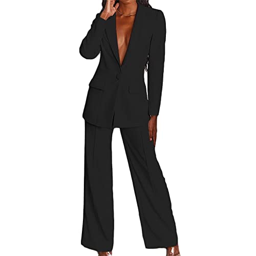 Godoboo Damen Business Anzug Damen Hosenanzug 2 Stück Set Blazer Hose Set Elegant Slimfit Streetwear Langarm Anzugjacke Anzughosen Zweiteiler Mode von Godoboo