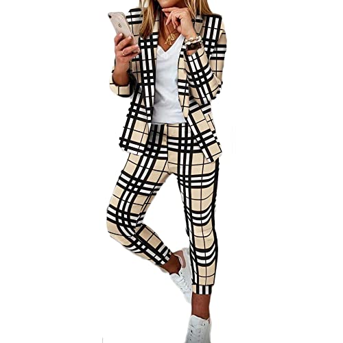 Godoboo Damen Business Anzug Set 2 Stück Revers Büro Business Formal Blazer Langarm Hosenanzug Slim Fit von Godoboo