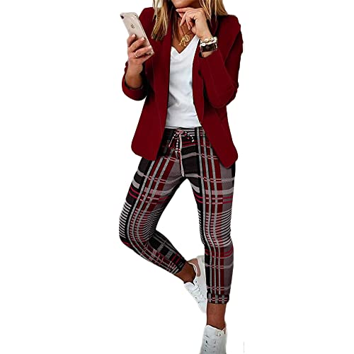 Godoboo Damen Business Anzug Set 2 Stück Revers Büro Business Formal Blazer Langarm Hosenanzug Slim Fit von Godoboo