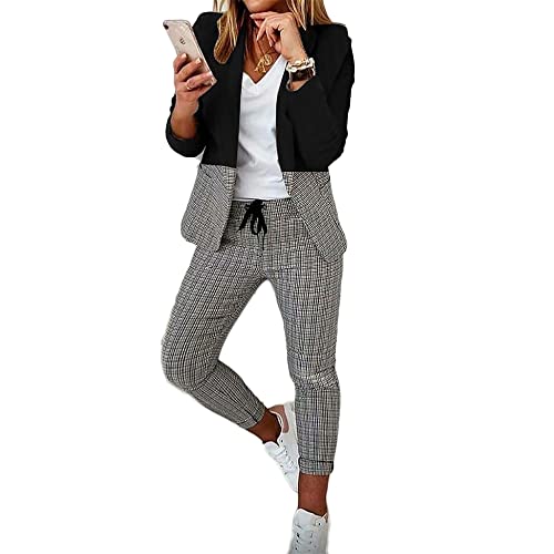 Godoboo Damen Business Anzug Set 2 Stück Revers Büro Business Formal Blazer Langarm Hosenanzug Slim Fit von Godoboo