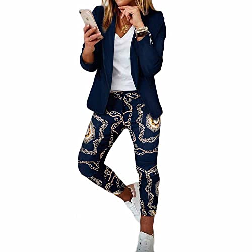 Godoboo Damen Business Anzug Set 2 Stück Revers Büro Business Formal Blazer Langarm Hosenanzug Slim Fit von Godoboo