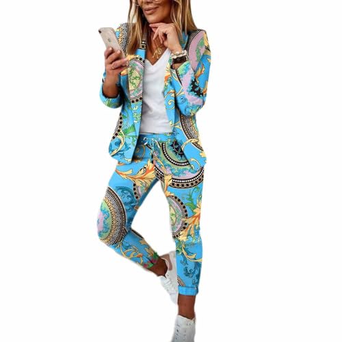 Godoboo Damen Business Anzug Set 2 Stück Revers Büro Business Formal Blazer Langarm Hosenanzug Slim Fit von Godoboo