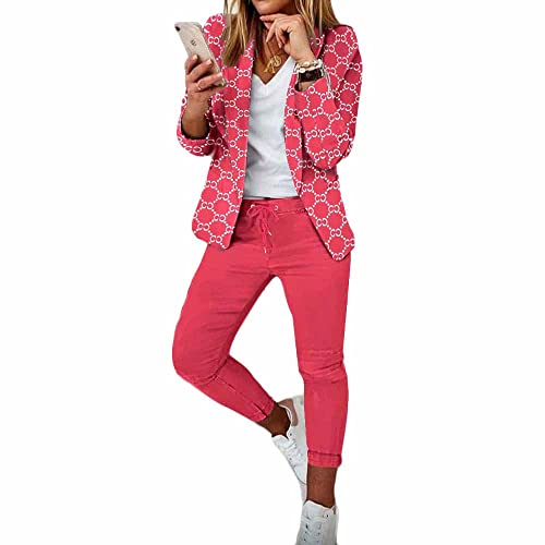 Godoboo Damen Business Anzug Set 2 Stück Revers Büro Business Formal Blazer Langarm Hosenanzug Slim Fit von Godoboo