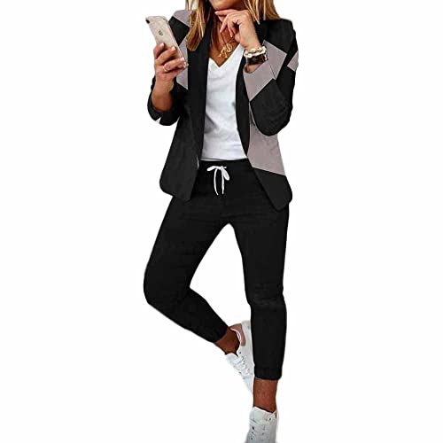 Godoboo Damen Business Anzug Set 2 Stück Revers Büro Business Formal Blazer Langarm Hosenanzug Slim Fit von Godoboo