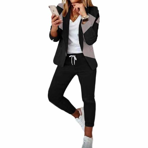 Godoboo Damen Business Anzug Set 2 Stück Revers Büro Business Formal Blazer Langarm Hosenanzug Slim Fit von Godoboo