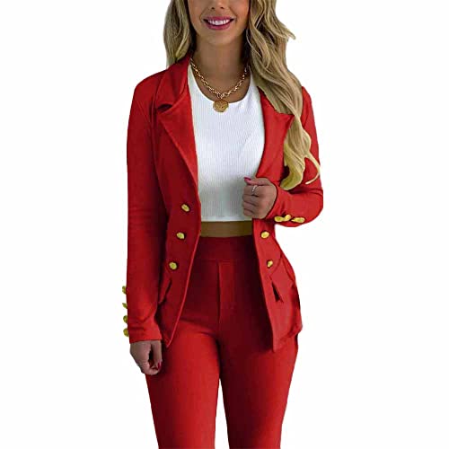 Godoboo Damen Business Anzug Set 2 Stück Revers Büro Business Formal Blazer Langarm Hosenanzug Slim Fit von Godoboo