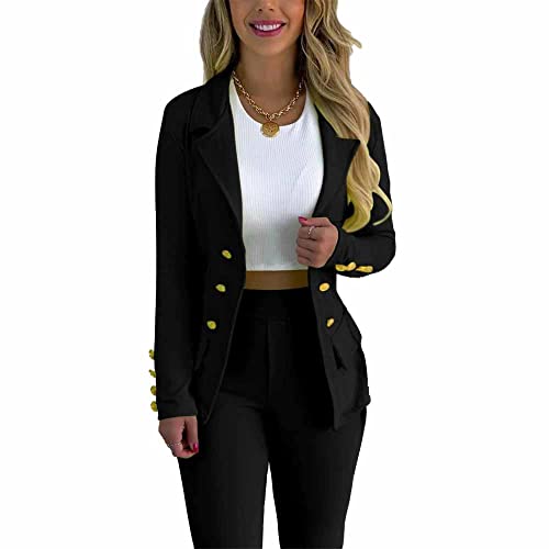 Godoboo Damen Business Anzug Set 2 Stück Revers Büro Business Formal Blazer Langarm Hosenanzug Slim Fit von Godoboo