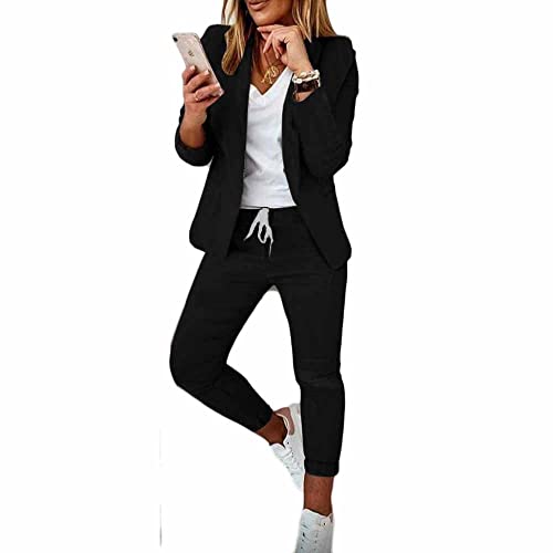 Godoboo Damen Business Anzug Set 2 Stück Revers Büro Business Formal Blazer Langarm Hosenanzug Slim Fit von Godoboo