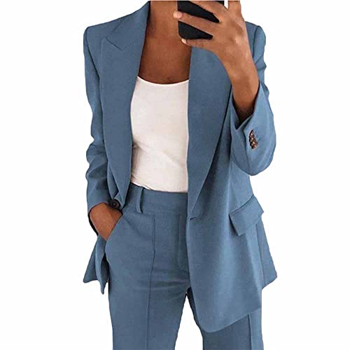 Godoboo Damen Business Anzug Set Elegant Hosenanzug Blazer Zweiteiliger Anzug Langarm Anzugjacke Slim Set 2 Stück Revers Büro Blazer von Godoboo