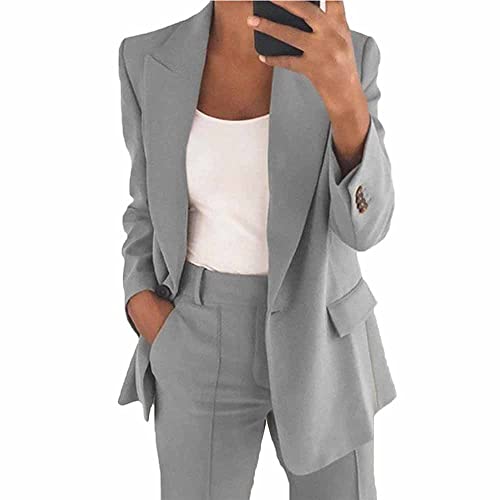 Godoboo Damen Business Anzug Set Elegant Hosenanzug Blazer Zweiteiliger Anzug Langarm Anzugjacke Slim Set 2 Stück Revers Büro Blazer von Godoboo