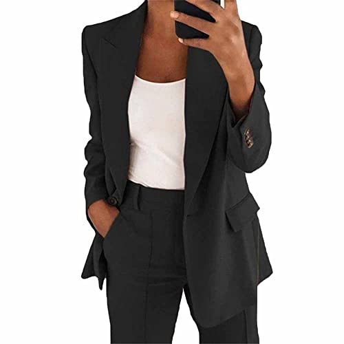 Godoboo Damen Business Anzug Set Elegant Hosenanzug Blazer Zweiteiliger Anzug Langarm Anzugjacke Slim Set 2 Stück Revers Büro Blazer von Godoboo