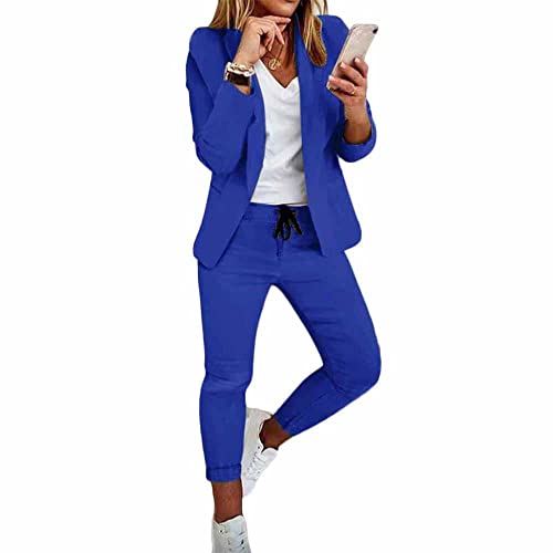 Godoboo Damen Business Anzug Set Elegant Hosenanzug Blazer Zweiteiliger Anzug Langarm Anzugjacke Slim Set 2 Stück Revers Büro Blazer von Godoboo