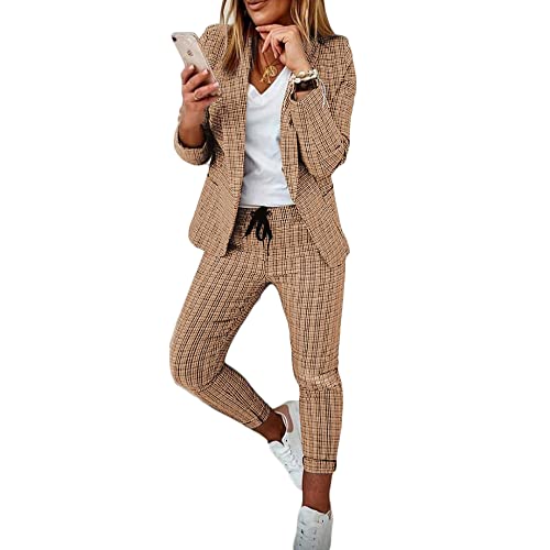 Godoboo Damen Business Anzug Set Hosenanzug Blazer Hose Zweiteiler Slimfit Streetwear Damen Anzug Damenanzug Mode 2 Stück Set von Godoboo