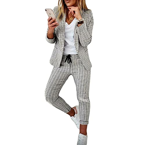 Godoboo Damen Business Anzug Set Hosenanzug Blazer Hose Zweiteiler Slimfit Streetwear Damen Anzug Damenanzug Mode 2 Stück Set von Godoboo