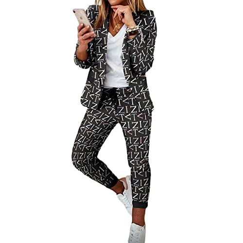 Godoboo Damen Business Anzug Set Hosenanzug Blazer Hose Zweiteiler Slimfit Streetwear Damen Anzug Damenanzug Mode 2 Stück Set von Godoboo