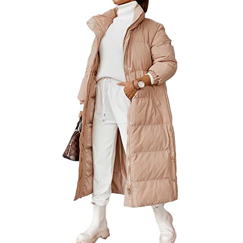 Godoboo Damen Daunenjacke Lang Pufferjacke Verdickter Kapuzenmantel Damen Winterjacke Casual Wintermantel Vegan mit Reißverschluss Mode von Godoboo