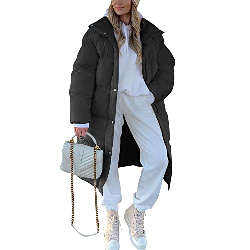 Godoboo Damen Daunenjacke Lang Pufferjacke Verdickter Kapuzenmantel Damen Winterjacke Casual Wintermantel Vegan mit Reißverschluss Mode von Godoboo