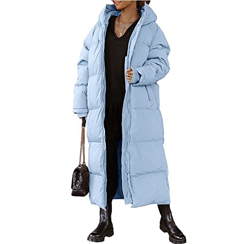 Godoboo Damen Daunenjacke Lang Pufferjacke Verdickter Kapuzenmantel Damen Winterjacke Casual Wintermantel Vegan mit Reißverschluss Mode von Godoboo