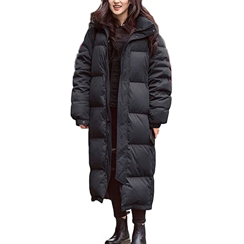 Godoboo Damen Daunenjacke Weiße Entendaune Verdickt Lang Mantel Daunenmantel mit Kapuze Casual Steppmantel Wintermantel Outdoorjacke Mantel mit Taschen von Godoboo