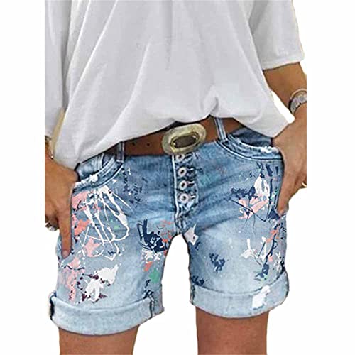 Godoboo Damen Denim Shorts Damen Jeansshorts Jeans Bermuda-Shorts Kurze Hosen für Damen High Waist Tarnung Short Boyfriend Caprihose Loch Hotpants Shorts von Godoboo