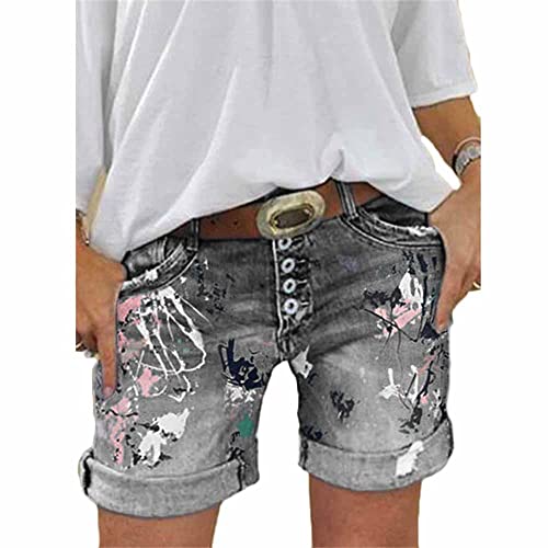 Godoboo Damen Denim Shorts Damen Jeansshorts Jeans Bermuda-Shorts Kurze Hosen für Damen High Waist Tarnung Short Boyfriend Caprihose Loch Hotpants Shorts von Godoboo