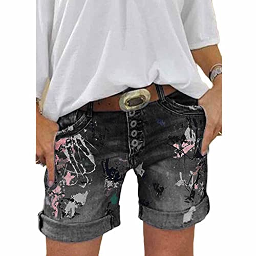 Godoboo Damen Denim Shorts Damen Jeansshorts Jeans Bermuda-Shorts Kurze Hosen für Damen High Waist Tarnung Short Boyfriend Caprihose Loch Hotpants Shorts von Godoboo