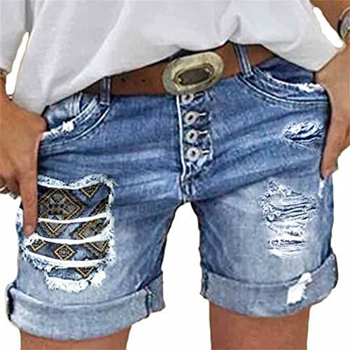 Godoboo Damen Denim Shorts Damen Jeansshorts Jeans Bermuda-Shorts Kurze Hosen für Damen High Waist Tarnung Short Boyfriend Caprihose Loch Hotpants Shorts von Godoboo