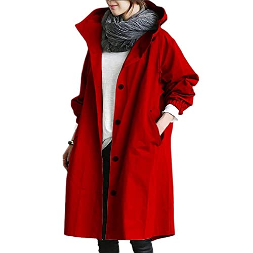 Godoboo Damen Frühling Herbst Mantel Wasserdicht Solide Windjacke Outdoor Jacken mit Kapuze Regenmantel Windjacke Regenmantel von Godoboo