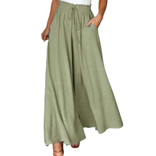 Godoboo Damen Hose Weites Bein High Waist Lang Leicht Palazzo Hose Stoffhose Elegant Lockere Hosen Baggy Freizeithose Sommerhose Strandhose Mit Taschen Kordelzug von Godoboo