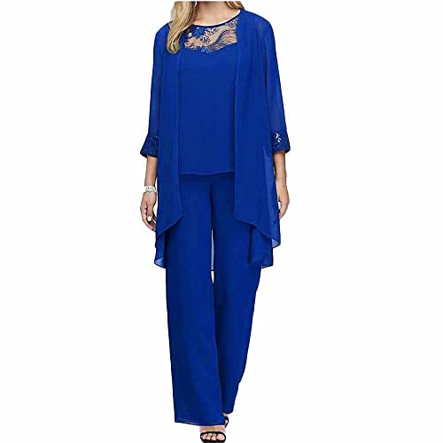 Godoboo Damen Hosenanzug 3 Teiliges Set Spitze Chiffon Shirt Und Hohe Hosenanzug Dreiteilig Hosenanzug Cocktail Party Spitzen Vintage Lange Hose Abendanzug Outfit von Godoboo