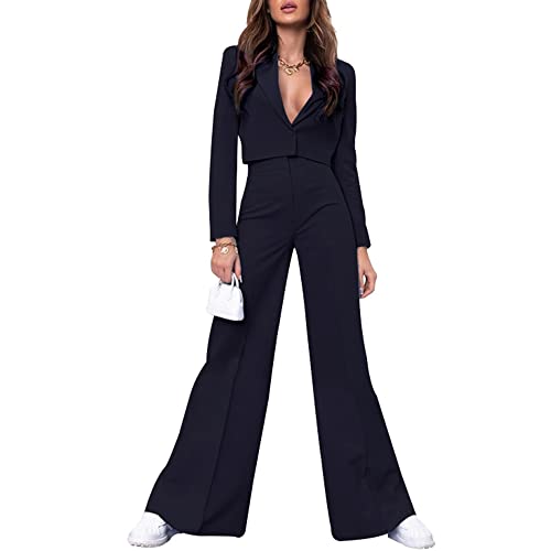 Godoboo Damen Hosenanzug Elegant Business Anzug Set Kurze Anzugjacke Hose mit weitem Bein Blazer Hose 2-teilig Anzug Streetwear Loungewear von Godoboo