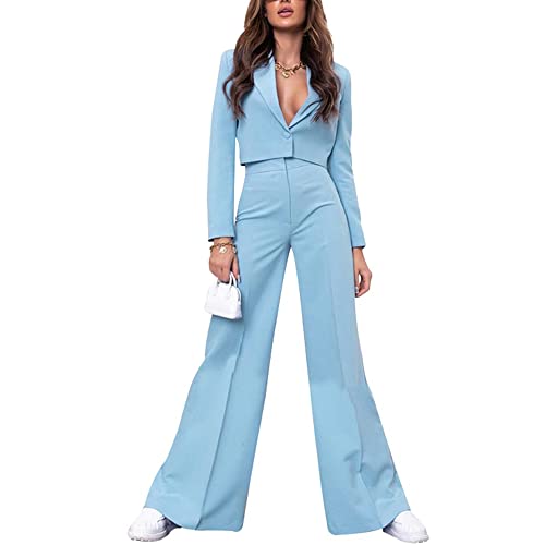 Godoboo Damen Hosenanzug Elegant Business Anzug Set Kurze Anzugjacke Hose mit weitem Bein Blazer Hose 2-teilig Anzug Streetwear Loungewear von Godoboo