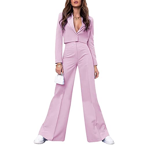 Godoboo Damen Hosenanzug Elegant Business Anzug Set Kurze Anzugjacke Hose mit weitem Bein Blazer Hose 2-teilig Anzug Streetwear Loungewear von Godoboo