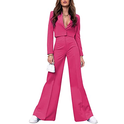 Godoboo Damen Hosenanzug Elegant Business Anzug Set Kurze Anzugjacke Hose mit weitem Bein Blazer Hose 2-teilig Anzug Streetwear Loungewear von Godoboo