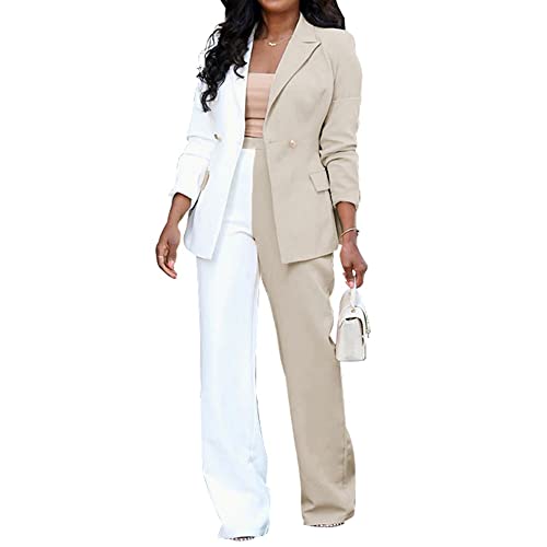 Godoboo Damen Hosenanzug Elegant Business Anzug Set Kurze Anzugjacke Hose mit weitem Bein Blazer Hose 2-teilig Anzug Streetwear Loungewear von Godoboo