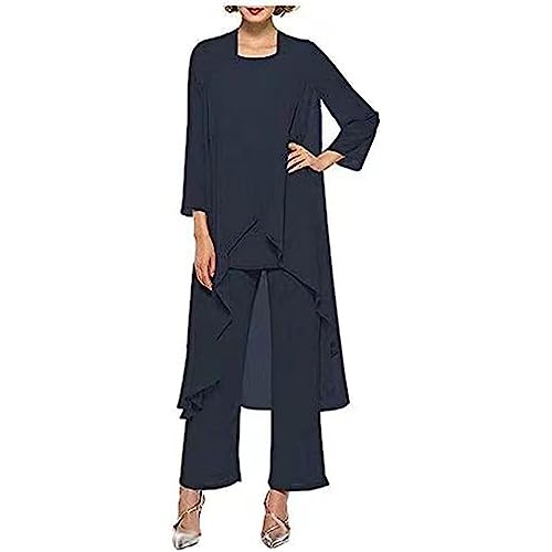 Godoboo Damen Hosenanzug Spitze Ärmellos Chiffon Set 3 Teiliges Set Spitze Chiffon Shirt Und Hohe Hosenanzug Dreiteilig Hosenanzug Cocktail Party Spitzen Vintage Lange Hose Abendanzug Outfit von Godoboo