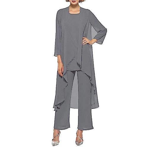 Godoboo Damen Hosenanzug Spitze Ärmellos Chiffon Set 3 Teiliges Set Spitze Chiffon Shirt Und Hohe Hosenanzug Dreiteilig Hosenanzug Cocktail Party Spitzen Vintage Lange Hose Abendanzug Outfit von Godoboo